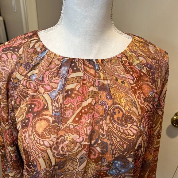 NWT Wrong Side of Right Paisley Pleated Long Sleeve Chiffon Top, Size 3 (S/M) - Picture 3 of 16